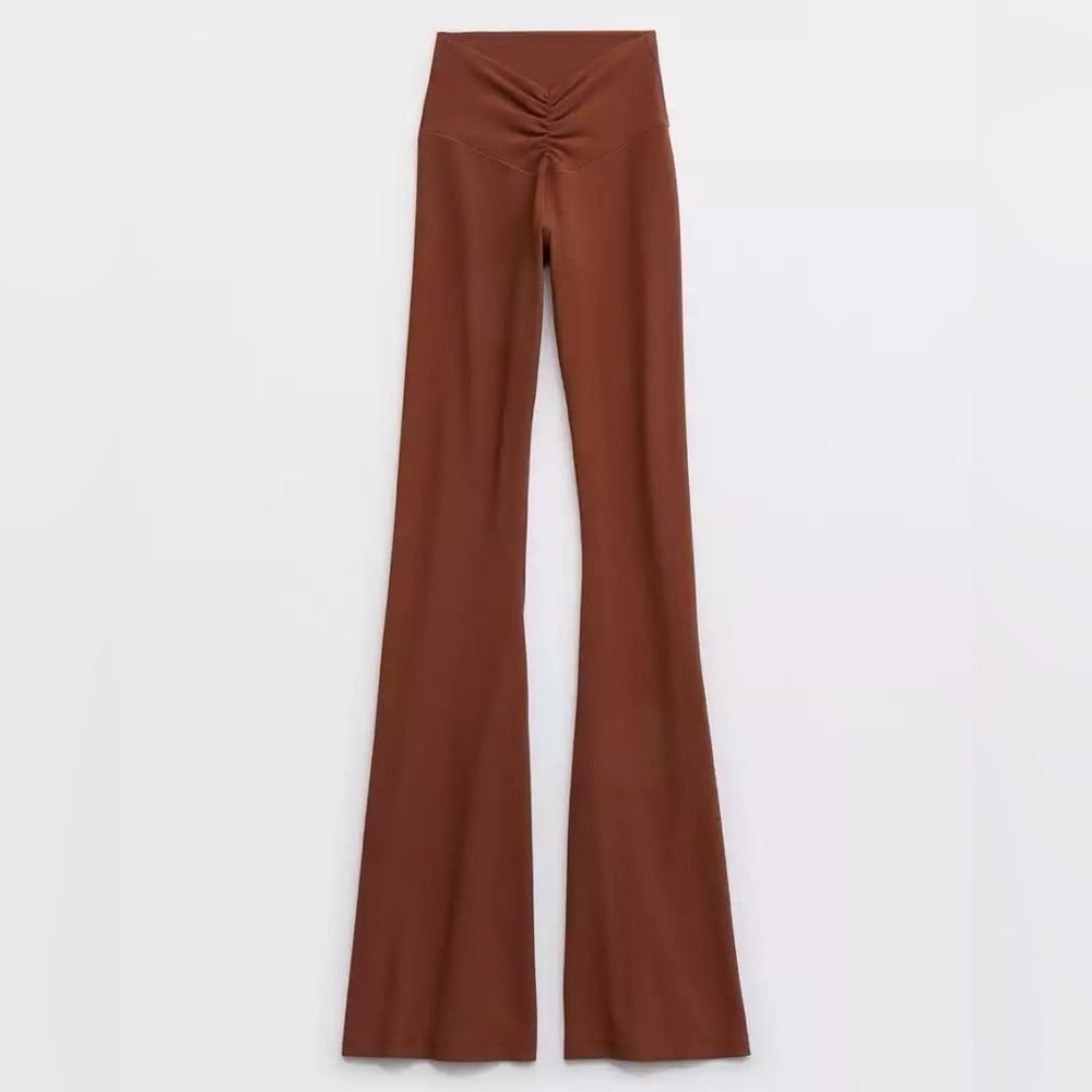 Aerie Offline Brown Ribbed High Rise Flared Pants Women’s Size XS
